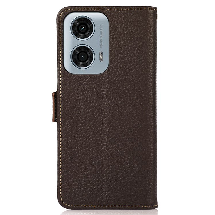 KHAZNEH For Motorola Moto G45 5G / G34 5G Case Litchi Texture RFID Blocking Anti-Drop Phone Cover - Brown
