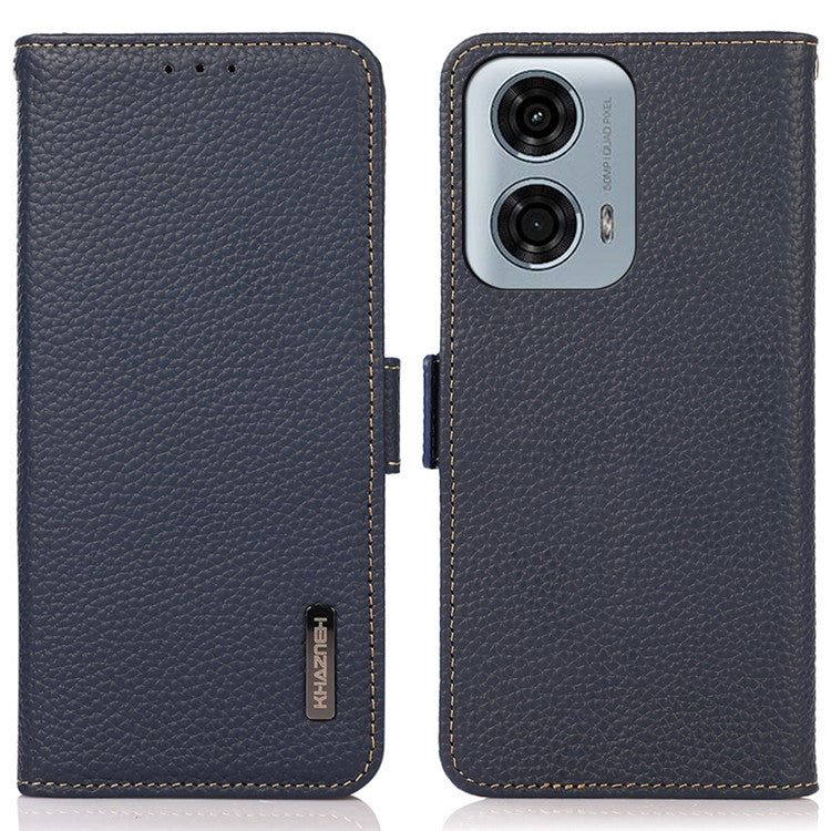 KHAZNEH For Motorola Moto G45 5G / G34 5G Case Litchi Texture RFID Blocking Anti-Drop Phone Cover - Blue