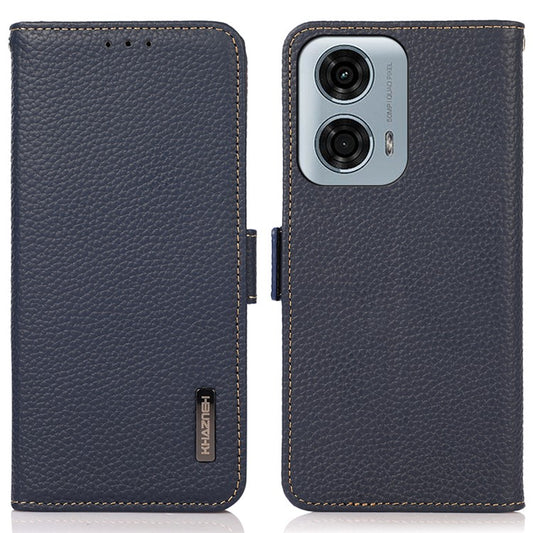 KHAZNEH For Motorola Moto G45 5G / G34 5G Case Litchi Texture RFID Blocking Anti-Drop Phone Cover - Blue