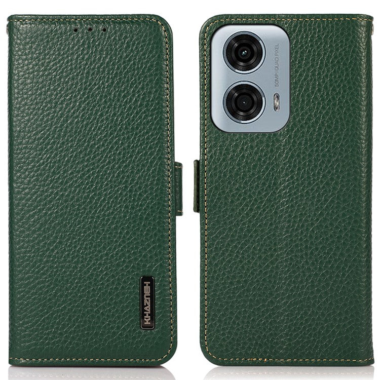 KHAZNEH For Motorola Moto G45 5G / G34 5G Case Litchi Texture RFID Blocking Anti-Drop Phone Cover - Green