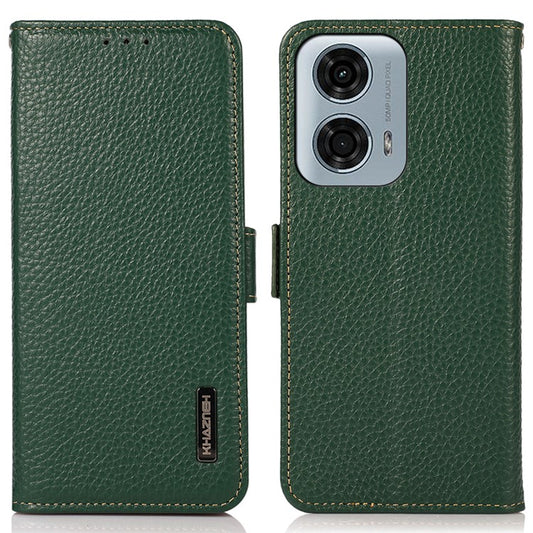 KHAZNEH For Motorola Moto G45 5G / G34 5G Case Litchi Texture RFID Blocking Anti-Drop Phone Cover - Green