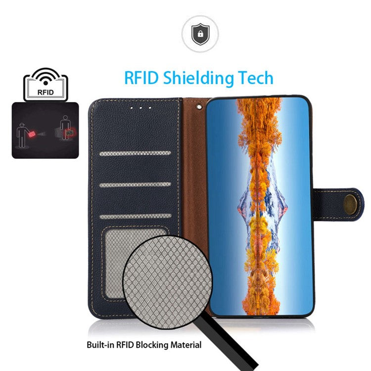 KHAZNEH For Motorola Moto G45 5G / G34 5G Case RFID Blocking Anti-Scratch Stand Phone Cover - Blue