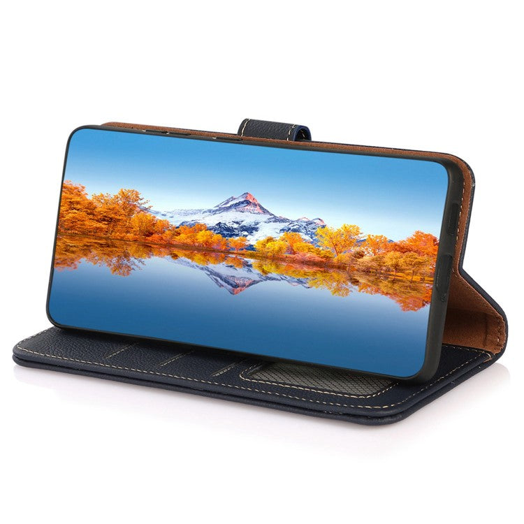KHAZNEH For Motorola Moto G45 5G / G34 5G Case RFID Blocking Anti-Scratch Stand Phone Cover - Blue