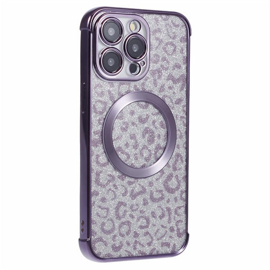 HRF Series for iPhone 14 Pro TPU Case Compatible with MagSafe Electroplating Leopard Phone Cover - Purple