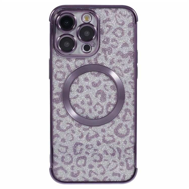 HRF Series for iPhone 14 Pro TPU Case Compatible with MagSafe Electroplating Leopard Phone Cover - Purple