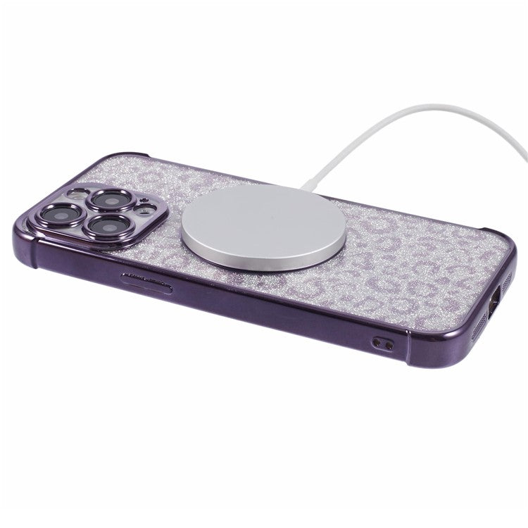 HRF Series for iPhone 14 Pro TPU Case Compatible with MagSafe Electroplating Leopard Phone Cover - Purple