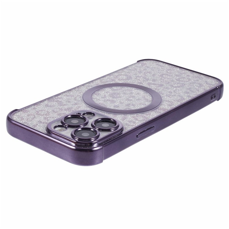 HRF Series for iPhone 14 Pro TPU Case Compatible with MagSafe Electroplating Leopard Phone Cover - Purple