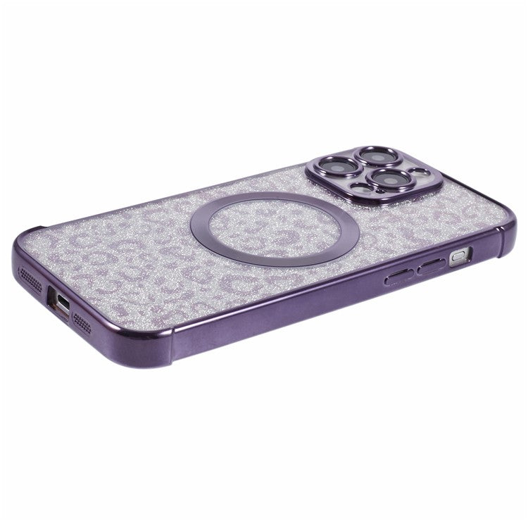 HRF Series for iPhone 14 Pro TPU Case Compatible with MagSafe Electroplating Leopard Phone Cover - Purple