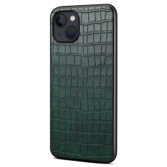 For iPhone 14 Plus Cell Phone Cases Crocodile Textured Leather+PC+TPU Cover - Green