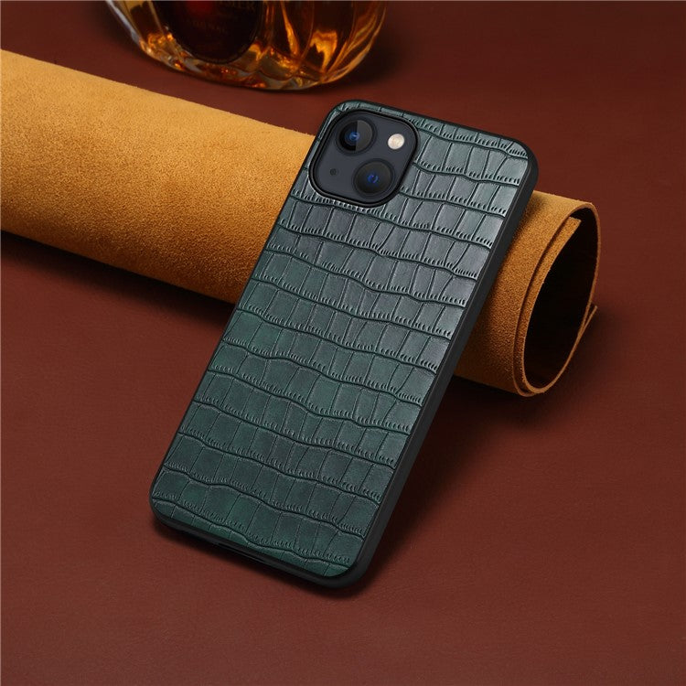 For iPhone 14 Plus Cell Phone Cases Crocodile Textured Leather+PC+TPU Cover - Green