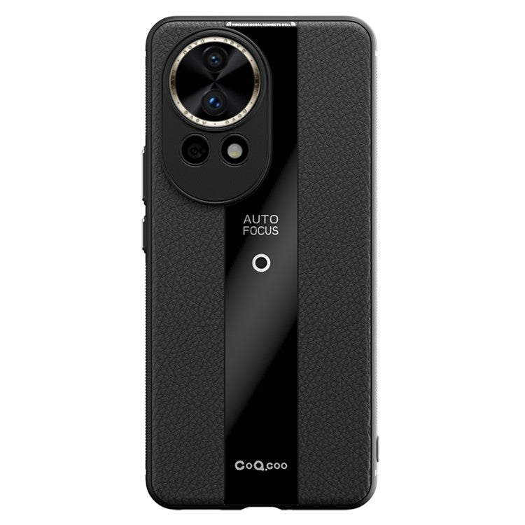 Q.COO Non-slip Case for Huawei nova 12 Pro 5G / 12 Ultra 5G Cover Leather+TPU+Acrylic Slim Smartphone Shell - Black