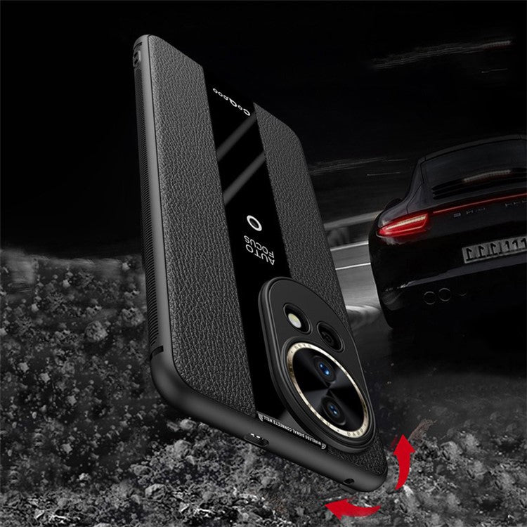 Q.COO Non-slip Case for Huawei nova 12 Pro 5G / 12 Ultra 5G Cover Leather+TPU+Acrylic Slim Smartphone Shell - Black