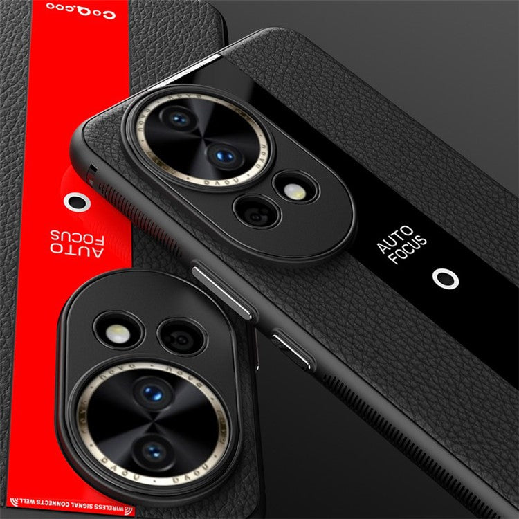Q.COO Non-slip Case for Huawei nova 12 Pro 5G / 12 Ultra 5G Cover Leather+TPU+Acrylic Slim Smartphone Shell - Black