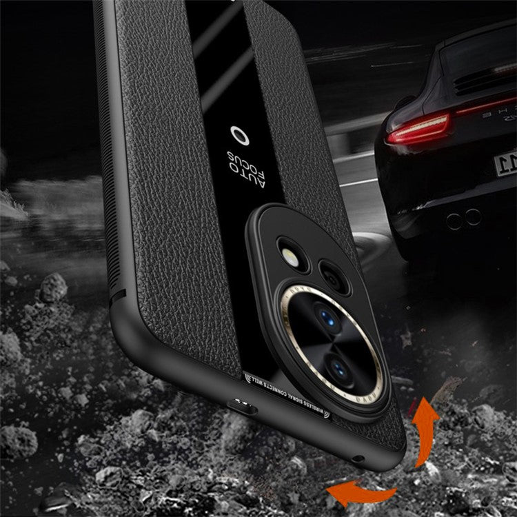 Q.COO Non-slip Case for Huawei nova 12 Pro 5G / 12 Ultra 5G Cover Leather+TPU+Acrylic Slim Smartphone Shell - Black