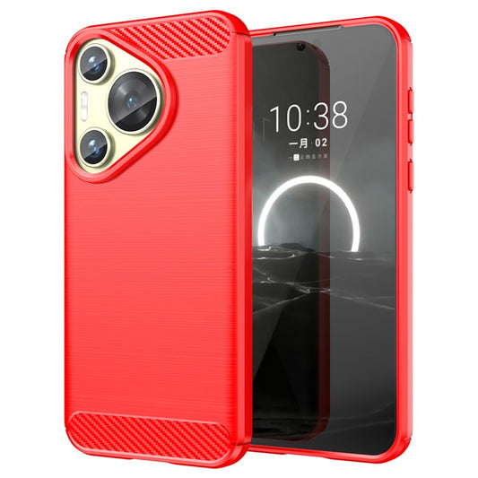 For Huawei Pura 70 Case Brushed TPU Phone Back Cover Carbon Fiber Texture - Red