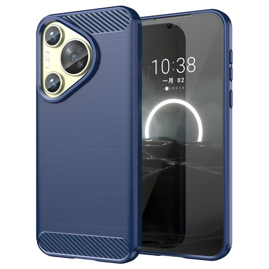 For Huawei Pura 70 Case Brushed TPU Phone Back Cover Carbon Fiber Texture - Blue
