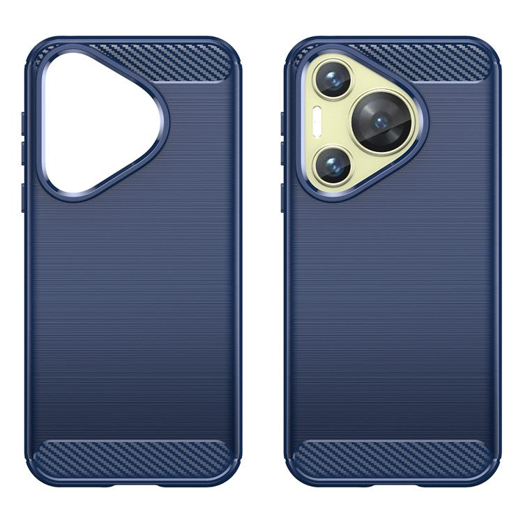 For Huawei Pura 70 Case Brushed TPU Phone Back Cover Carbon Fiber Texture - Blue