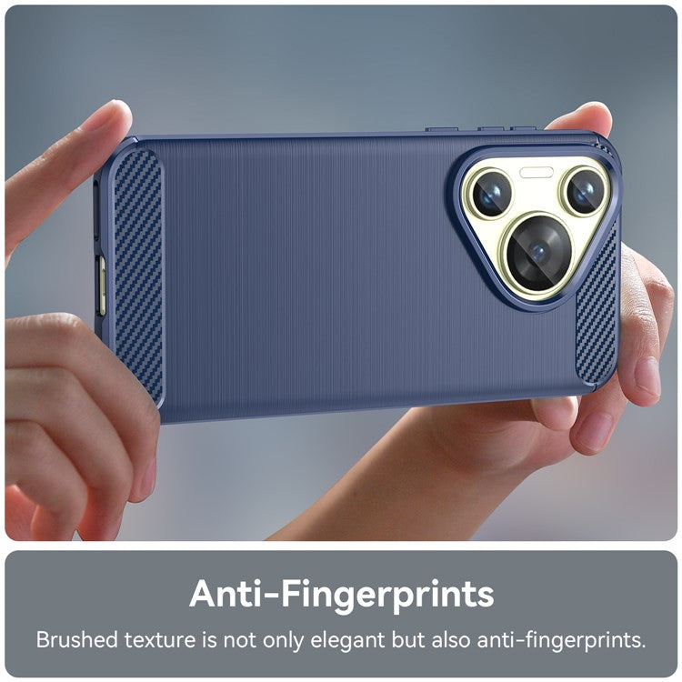 For Huawei Pura 70 Case Brushed TPU Phone Back Cover Carbon Fiber Texture - Blue