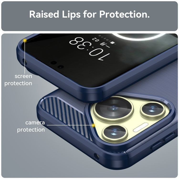 For Huawei Pura 70 Case Brushed TPU Phone Back Cover Carbon Fiber Texture - Blue