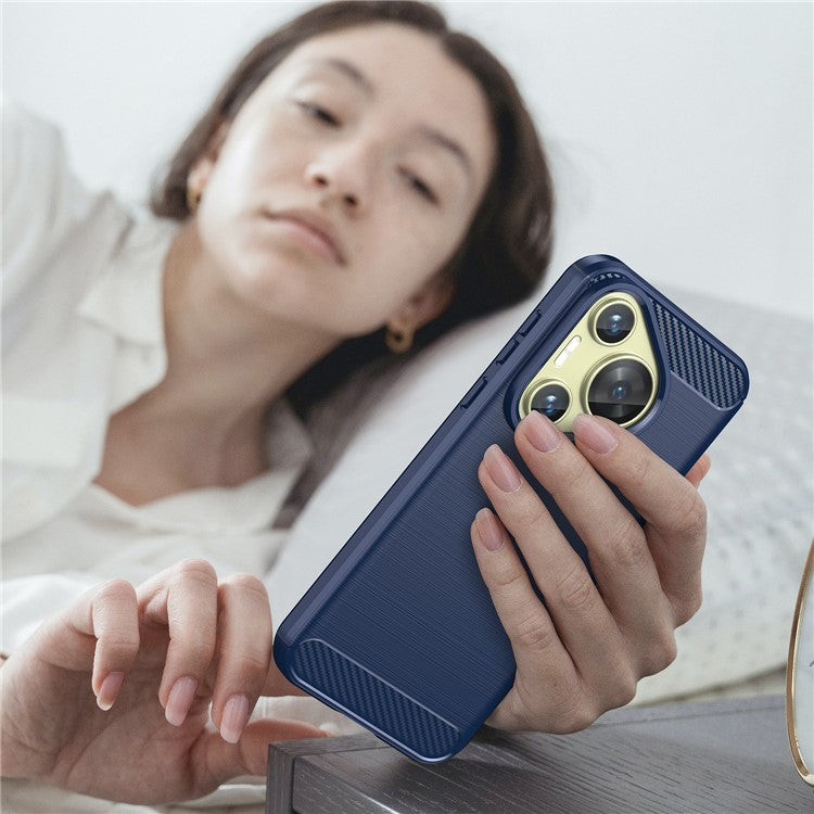 For Huawei Pura 70 Case Brushed TPU Phone Back Cover Carbon Fiber Texture - Blue