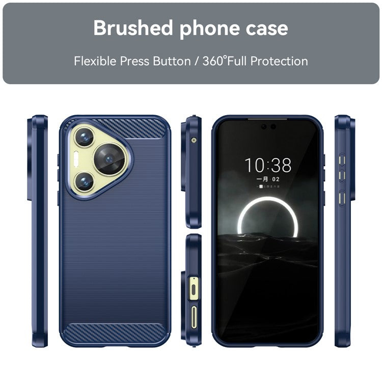 For Huawei Pura 70 Case Brushed TPU Phone Back Cover Carbon Fiber Texture - Blue