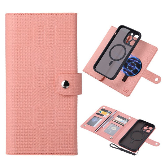 VILI GHA Series For iPhone 14 Pro Max Cell Phone Case RFID Blocking Wallet Cover Compatible with MagSafe - Pink