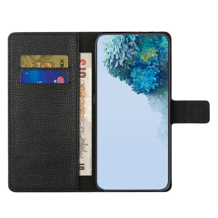 Cell Phone Cover for Motorola Moto G24 Power Case Litchi Texture PU Leather Stand Wallet - Black