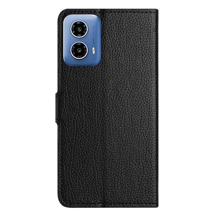 Cell Phone Cover for Motorola Moto G24 Power Case Litchi Texture PU Leather Stand Wallet - Black