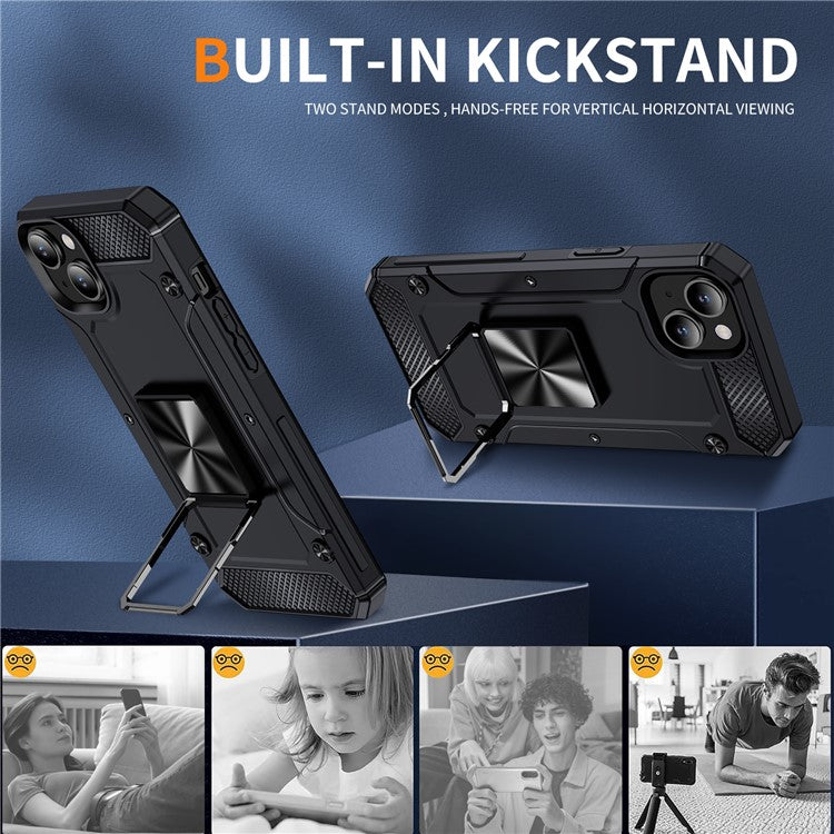For iPhone 14 Case Rotation Ring Holder PC+TPU Drop Protection Phone Cover - Black