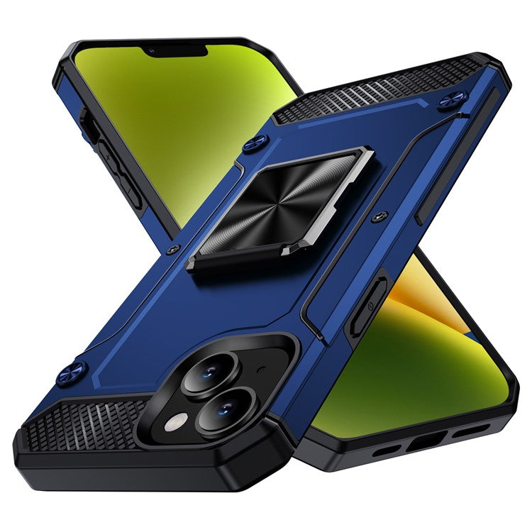 For iPhone 14 Case Rotation Ring Holder PC+TPU Drop Protection Phone Cover - Blue