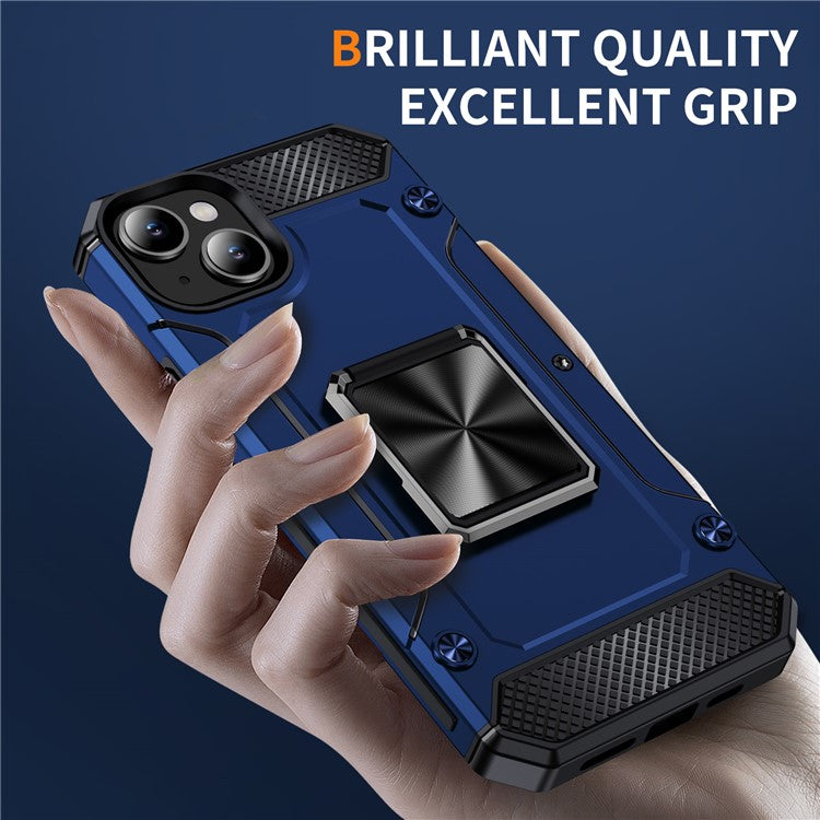For iPhone 14 Case Rotation Ring Holder PC+TPU Drop Protection Phone Cover - Blue