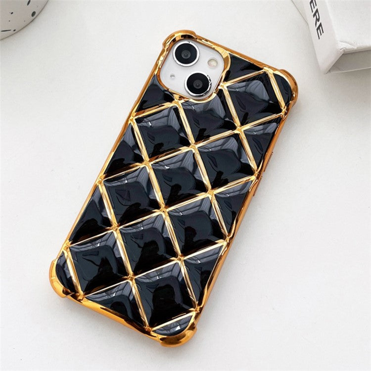 For iPhone 14 Plus Electroplating Case Diamond Pattern Flexible TPU Phone Cover - Black