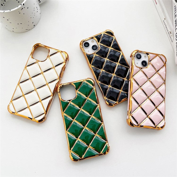 For iPhone 14 Plus Electroplating Case Diamond Pattern Flexible TPU Phone Cover - Black