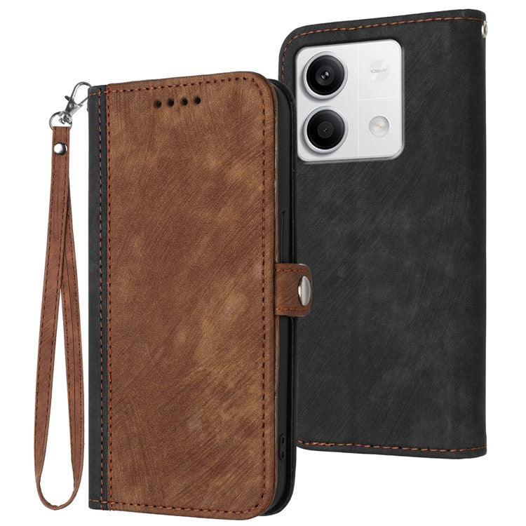 YX0020 For Xiaomi Redmi Note 13 4G Case PU Leather Stand Card Slots Phone Cover with Wrist Strap - Coffee