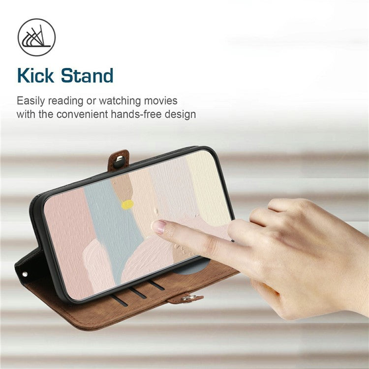 YX0020 For Xiaomi Redmi Note 13 4G Case PU Leather Stand Card Slots Phone Cover with Wrist Strap - Coffee