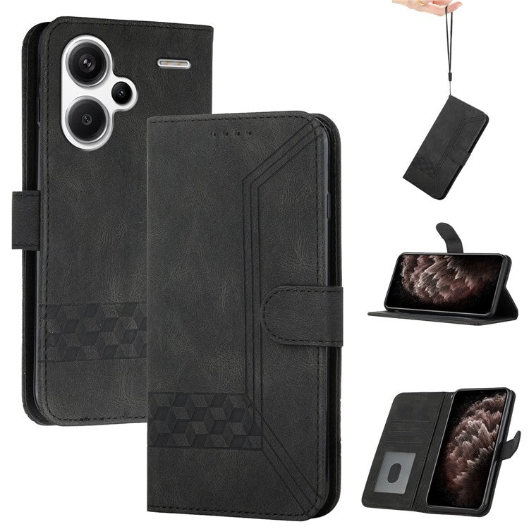 YX0010 Series For Xiaomi Redmi Note 13 Pro+ 5G Imprinted Cell Phone Wallet Cover Stand PU Leather Case - Black