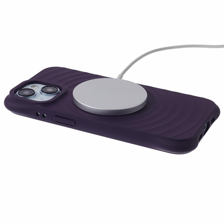 For iPhone 14  Magnetic Case Fiber Lining Drop-proof Soft TPU Phone Cover - Dark Purple