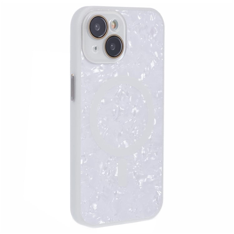 YUX Series For iPhone 14 Phone Case Cracked Ice Pattern TPU+Acrylic Shell Compatible with MagSafe (Precise Lens Cutout) - White