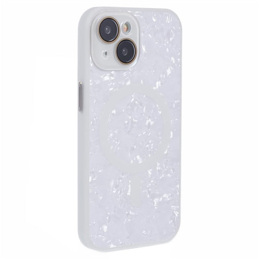 YUX Series For iPhone 14 Phone Case Cracked Ice Pattern TPU+Acrylic Shell Compatible with MagSafe (Precise Lens Cutout) - White