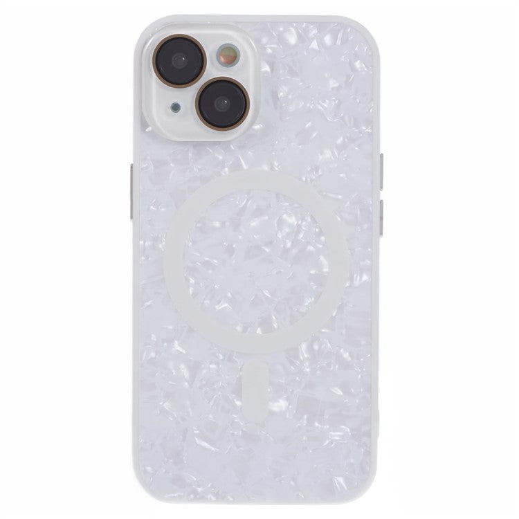 YUX Series For iPhone 14 Phone Case Cracked Ice Pattern TPU+Acrylic Shell Compatible with MagSafe (Precise Lens Cutout) - White