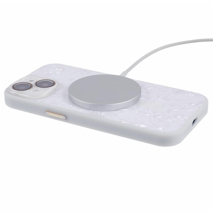 YUX Series For iPhone 14 Phone Case Cracked Ice Pattern TPU+Acrylic Shell Compatible with MagSafe (Precise Lens Cutout) - White