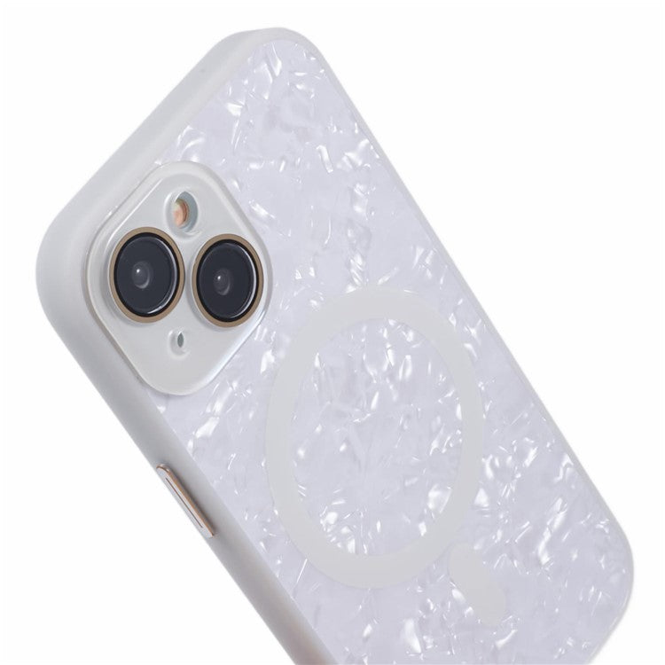 YUX Series For iPhone 14 Phone Case Cracked Ice Pattern TPU+Acrylic Shell Compatible with MagSafe (Precise Lens Cutout) - White