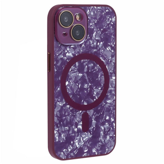 YUX Series For iPhone 14 Phone Case Cracked Ice Pattern TPU+Acrylic Shell Compatible with MagSafe (Precise Lens Cutout) - Wine Red