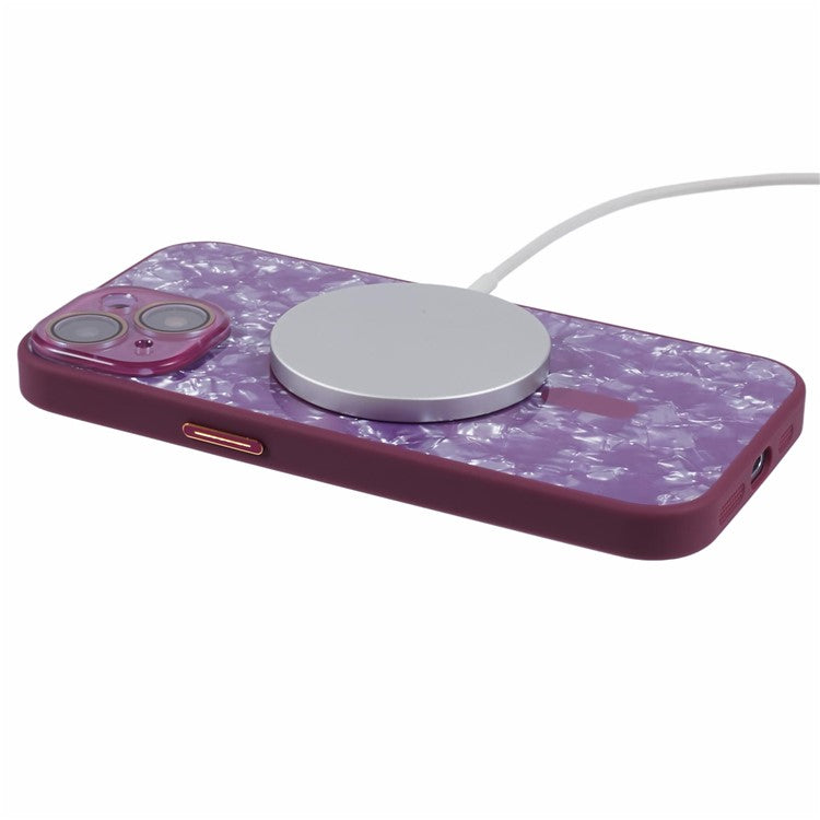 YUX Series For iPhone 14 Phone Case Cracked Ice Pattern TPU+Acrylic Shell Compatible with MagSafe (Precise Lens Cutout) - Wine Red