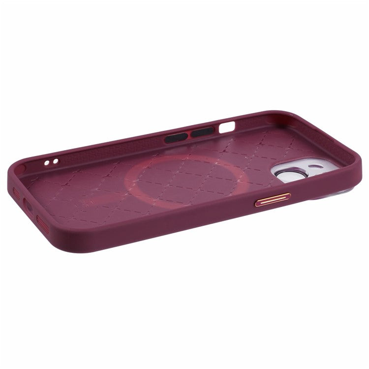 YUX Series For iPhone 14 Phone Case Cracked Ice Pattern TPU+Acrylic Shell Compatible with MagSafe (Precise Lens Cutout) - Wine Red