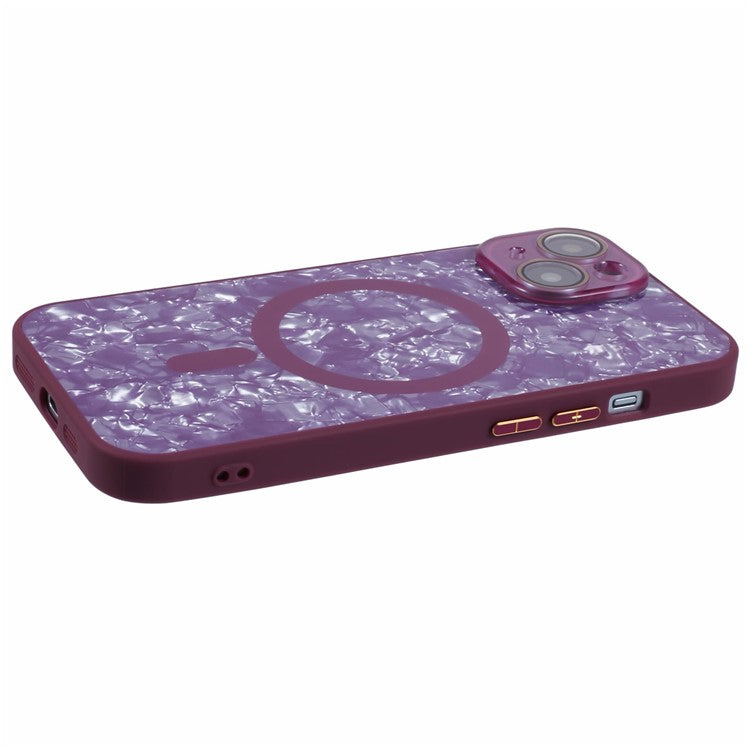 YUX Series For iPhone 14 Phone Case Cracked Ice Pattern TPU+Acrylic Shell Compatible with MagSafe (Precise Lens Cutout) - Wine Red