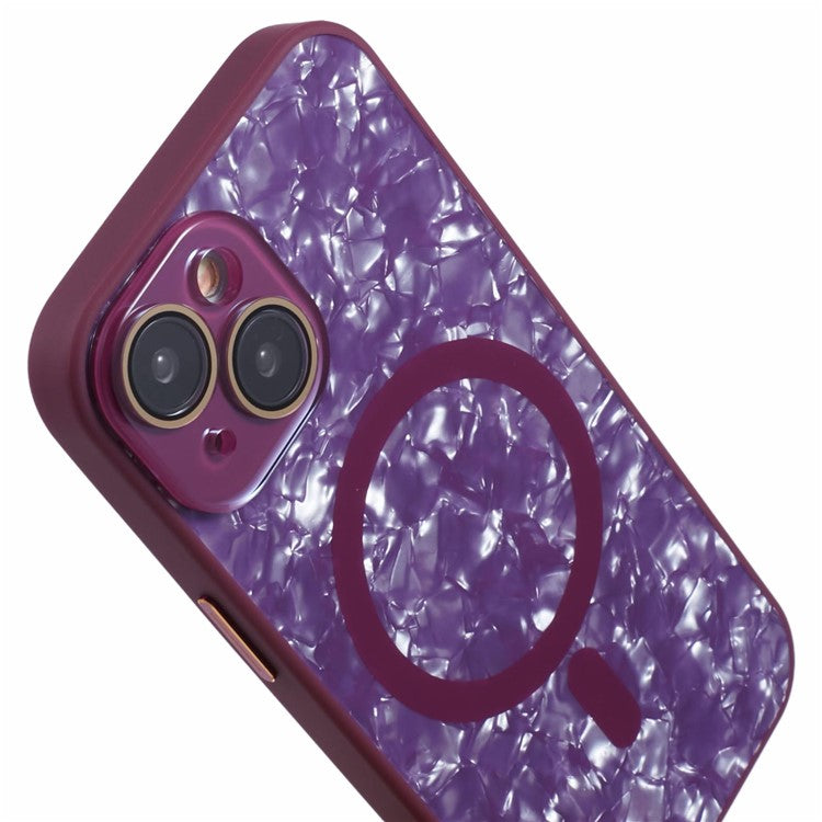 YUX Series For iPhone 14 Phone Case Cracked Ice Pattern TPU+Acrylic Shell Compatible with MagSafe (Precise Lens Cutout) - Wine Red