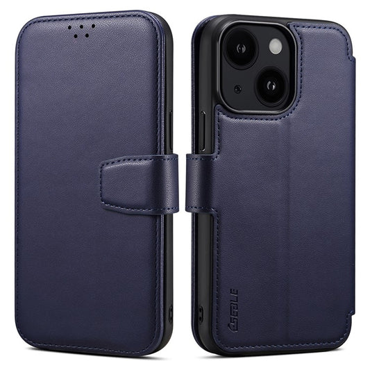 E1 For iPhone 14 / 13 6.1 inch Case PU Leather Wallet Phone Cover Compatible with MagSafe - Navy Blue