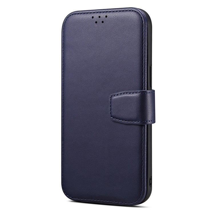E1 For iPhone 14 / 13 6.1 inch Case PU Leather Wallet Phone Cover Compatible with MagSafe - Navy Blue