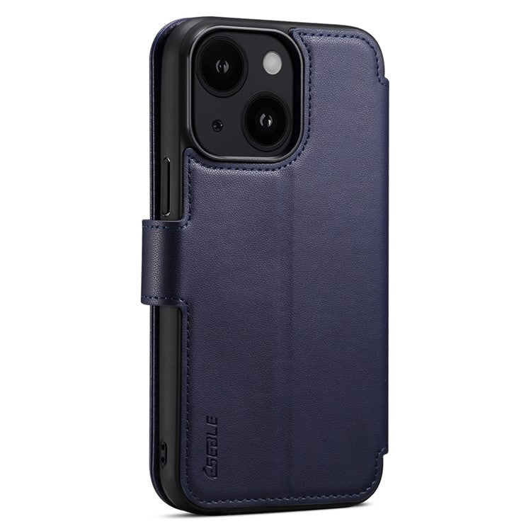 E1 For iPhone 14 / 13 6.1 inch Case PU Leather Wallet Phone Cover Compatible with MagSafe - Navy Blue